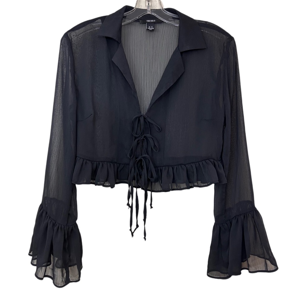 Forever 21 Black Sheer Ruffle Blouse